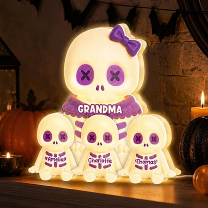 Personalized Acrylic Light Box, Cute Skeleton Grandma & Grandkids Halloween Decor, Unique Gift
