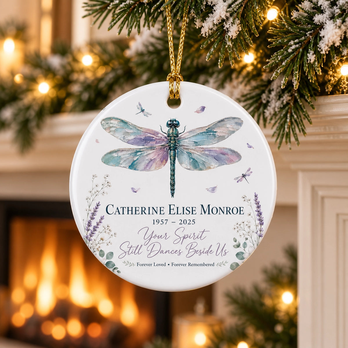 Personalized Dragonfly Memorial Ornament, Forever Loved Sympathy Keepsake, Custom Name & Years Remembrance Gift