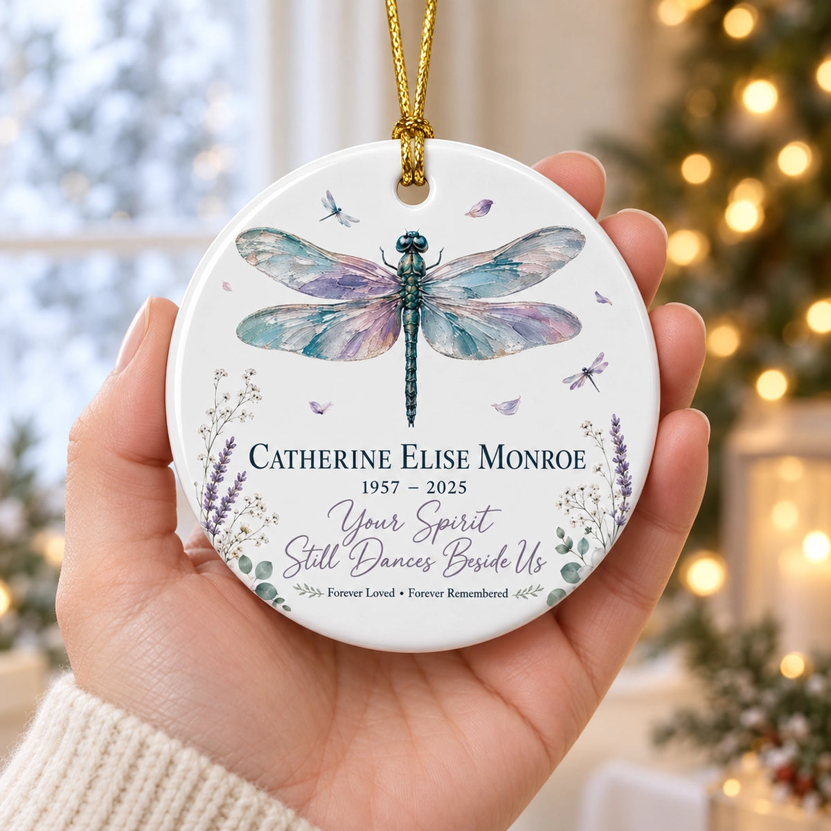 Personalized Dragonfly Memorial Ornament, Forever Loved Sympathy Keepsake, Custom Name & Years Remembrance Gift