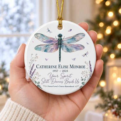 Personalized Dragonfly Memorial Ornament, Forever Loved Sympathy Keepsake, Custom Name & Years Remembrance Gift