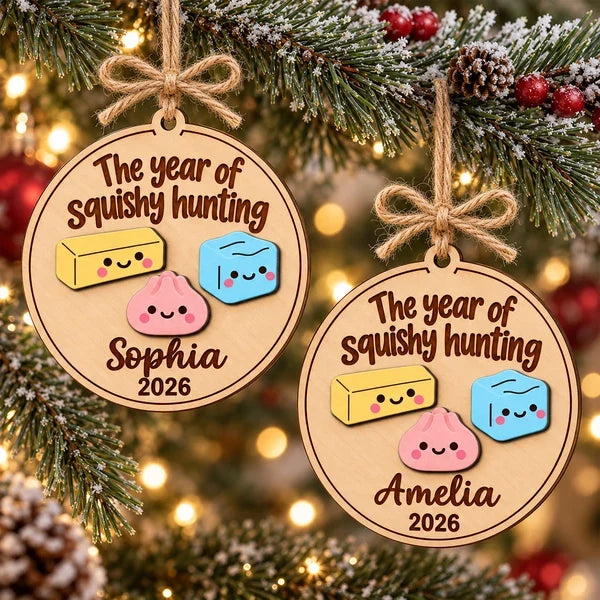 Personalized 2-Layer Wooden Ornament, Cute Squishy Design on a Lit Christmas Tree, Creative Gift for Collectors