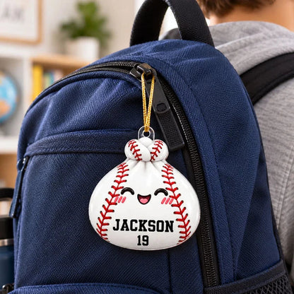 Personalized Dumpling Acrylic Ornament, Smiling Sports Balls on a Lit Christmas Tree, Unique Gift for Athletes