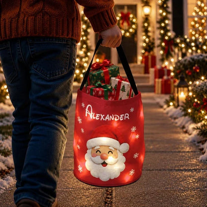 Personalized LED Light Up Basket with Santa, Snowman or Stocking, Unique Christmas Gift for Kids & Family