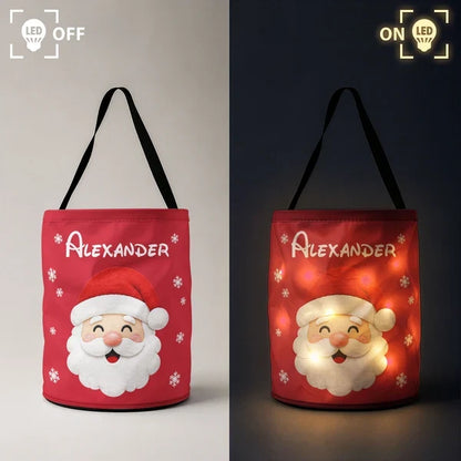 Personalized LED Light Up Basket with Santa, Snowman or Stocking, Unique Christmas Gift for Kids & Family