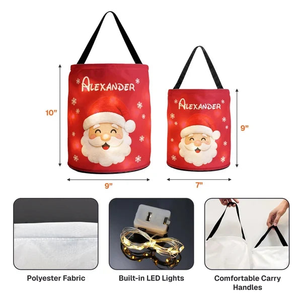 Personalized LED Light Up Basket with Santa, Snowman or Stocking, Unique Christmas Gift for Kids & Family
