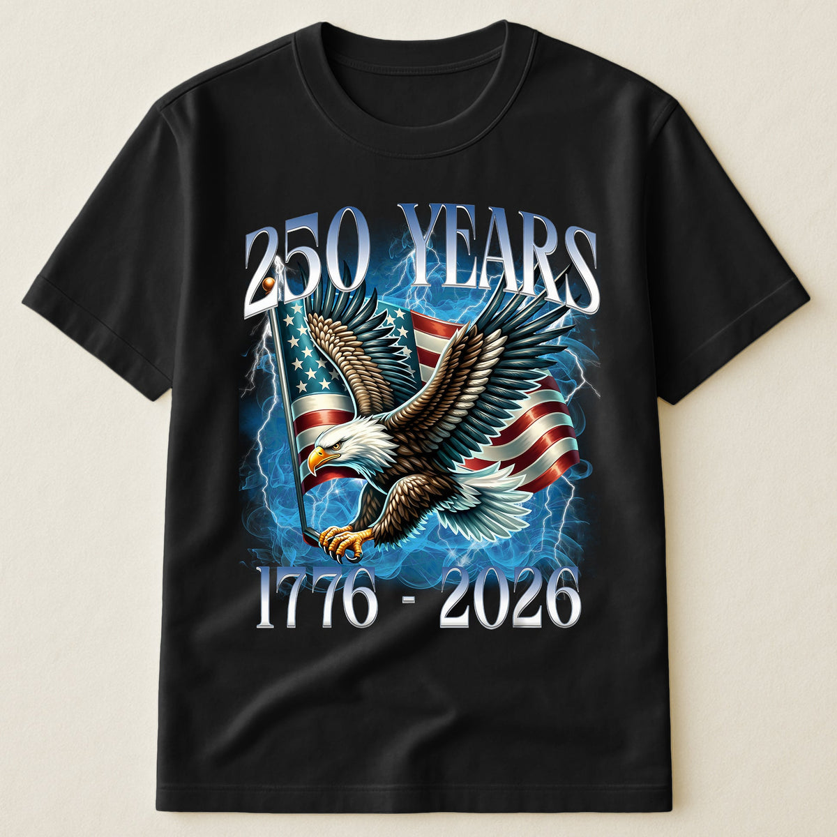 250 Years Patriotic Eagle Over American Flag Classic Tee, Bold Lightning Art, Unique Creative Gift for Proud Americans