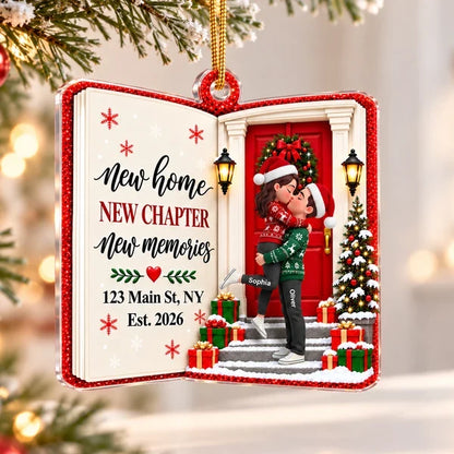 Personalized Acrylic Ornament, New Home Christmas Keepsake with Kissing Couple, Unique Housewarming Gift