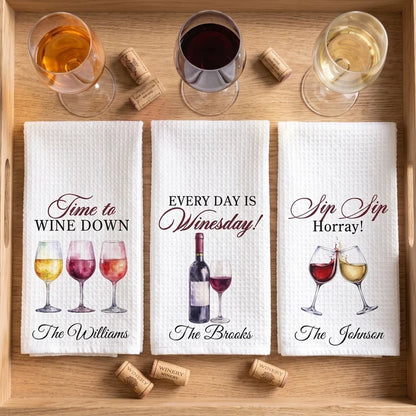 Personalized Kitchen Towel with Watercolor Wine Bottles and Corks Are for Quitters, Unique Gift for Wine Lovers