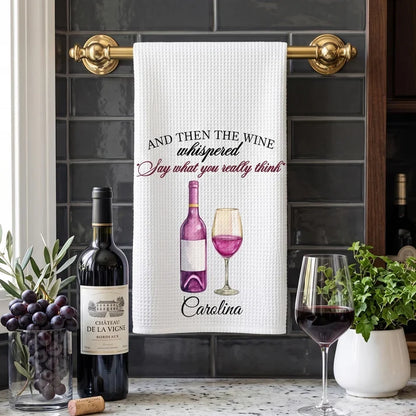 Personalized Kitchen Towel with Watercolor Wine Bottles and Corks Are for Quitters, Unique Gift for Wine Lovers