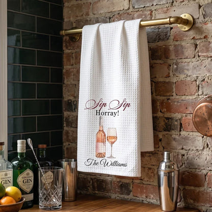 Personalized Kitchen Towel with Watercolor Wine Bottles and Corks Are for Quitters, Unique Gift for Wine Lovers
