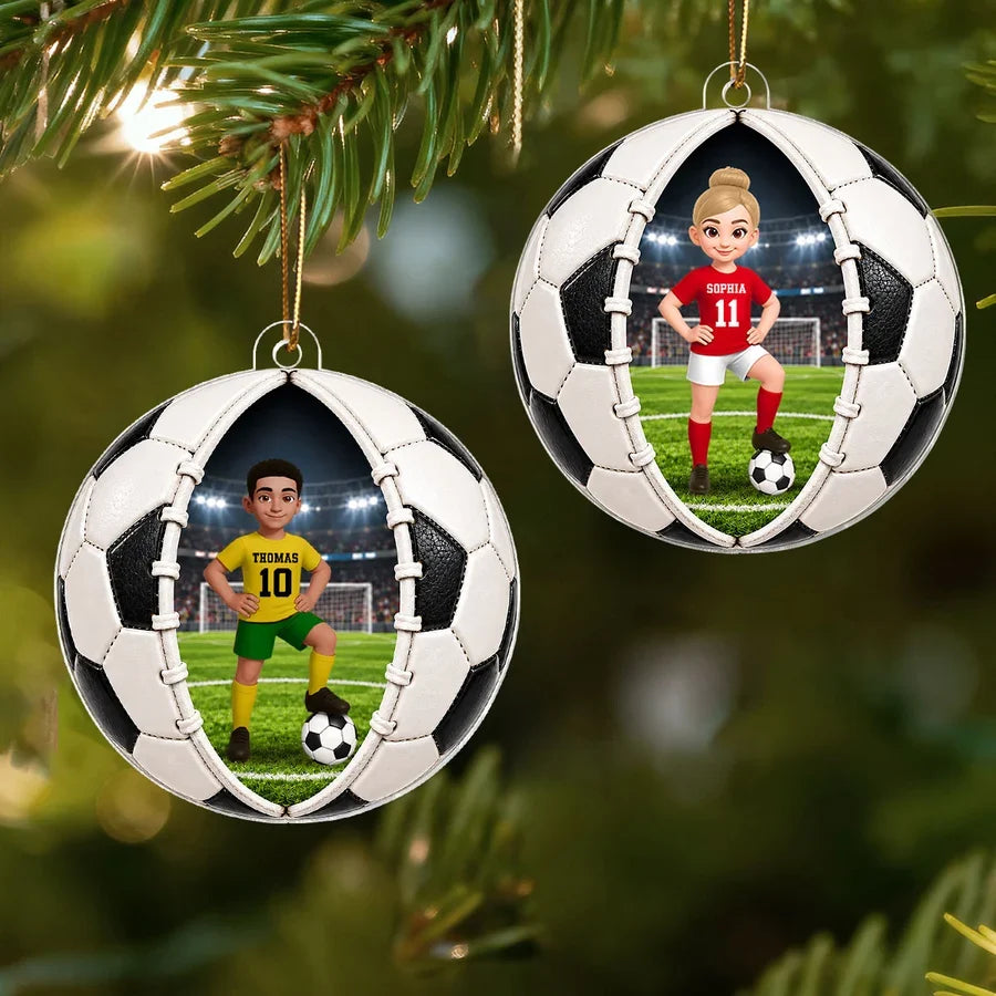 Personalized Acrylic Ornament, Girl Soccer Player Posing in Stadium, Unique Christmas Gift for Daughter