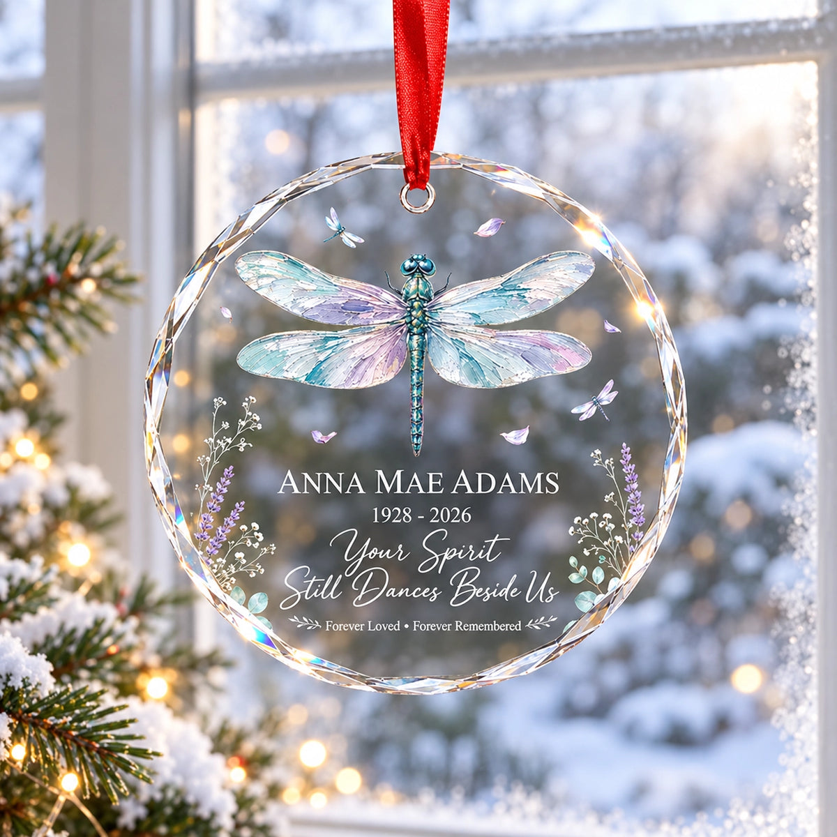 Personalized Dragonfly Memorial Ornament, Forever Loved Sympathy Keepsake, Custom Name & Years Remembrance Gift