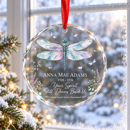 Personalized Dragonfly Memorial Ornament, Forever Loved Sympathy Keepsake, Custom Name & Years Remembrance Gift