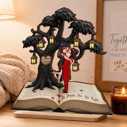 Personalized 2-Layer Wooden Plaque With Till Death Do Us Part Couple Scene, Creative Gift For Partners