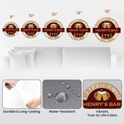 Personalized Shaped Metal Sign with Clinking Beer Mugs, Burgundy and Gold Bar Decor, Unique Gift for Bar Owner
