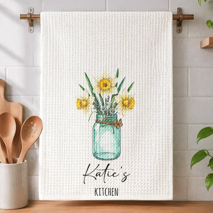 Personalized Floral Kitchen Towel, Custom Cottage Decor, Unique Gift for Mom, Grandma, Wife & Sister