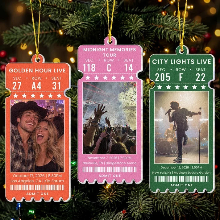 Personalized Acrylic Ornament, Vibrant Concert Ticket Design With Fans at a Live Show, Unique Gift for Music Lovers