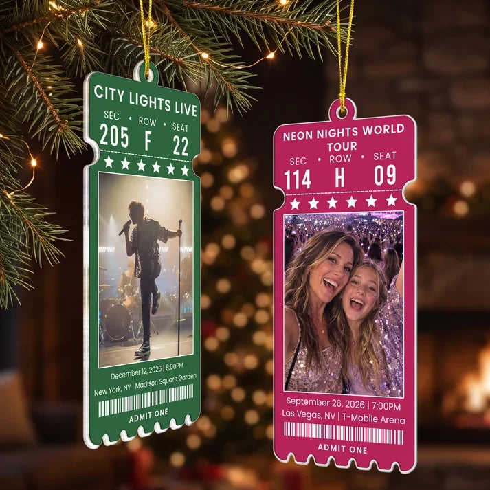 Personalized Acrylic Ornament, Vibrant Concert Ticket Design With Fans at a Live Show, Unique Gift for Music Lovers