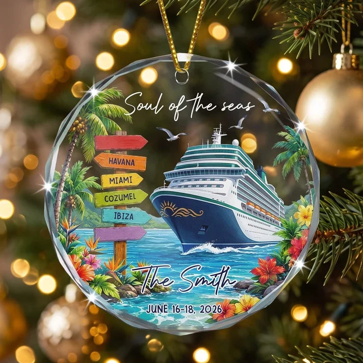 Soul of the Seas Personalized Crystal Ornament, Colorful Cruise Memory, Creative Gift for Family
