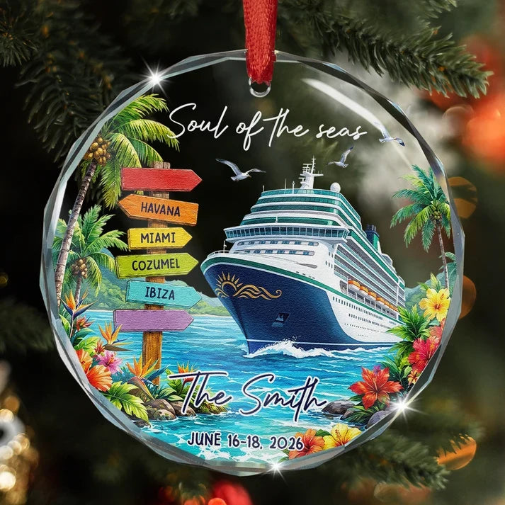 Soul of the Seas Personalized Crystal Ornament, Colorful Cruise Memory, Creative Gift for Family