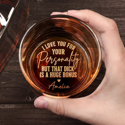 Personalized Double Sided Whiskey Glass, Bold Typographic Design, Unique Gift for Husband or Boyfriend