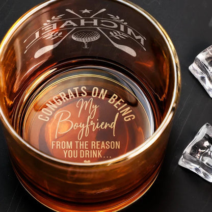 Personalized Double Sided Whiskey Glass, Bold Typographic Design, Unique Gift for Husband or Boyfriend