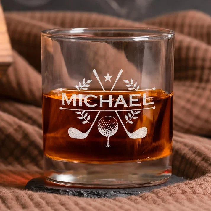 Personalized Double Sided Whiskey Glass, Bold Typographic Design, Unique Gift for Husband or Boyfriend