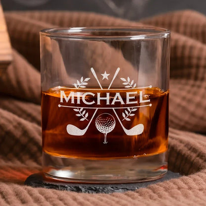 Personalized Double Sided Whiskey Glass, Bold Typographic Design, Unique Gift for Husband or Boyfriend
