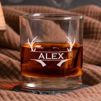 Personalized Double Sided Whiskey Glass, Bold Typographic Design, Unique Gift for Husband or Boyfriend