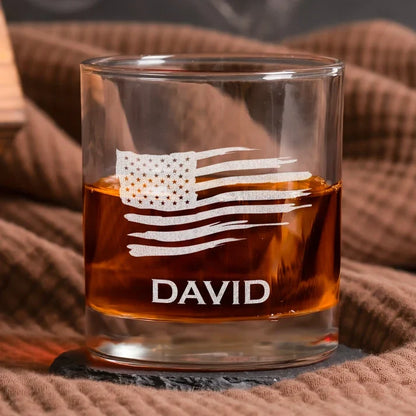 Personalized Double Sided Whiskey Glass, Bold Typographic Design, Unique Gift for Husband or Boyfriend