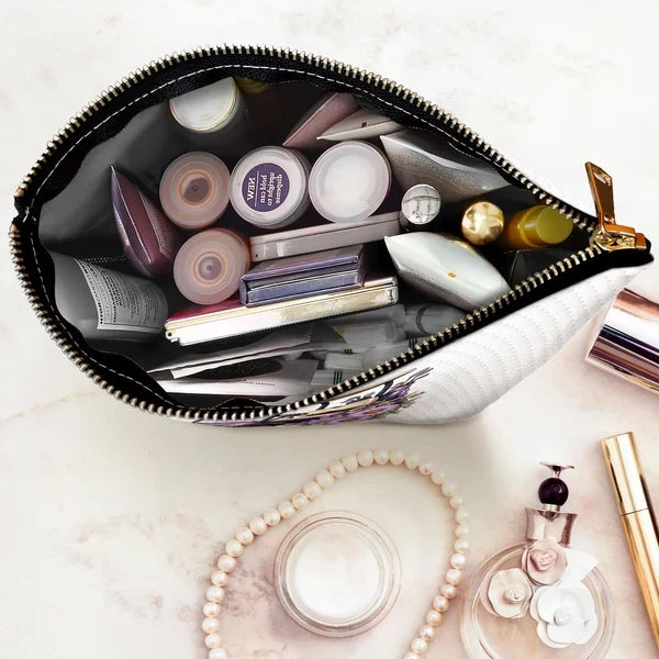 Personalized Women's Zipper Makeup Bag, Purple Floral Golf Cart, Unique Gift for Golf Lover