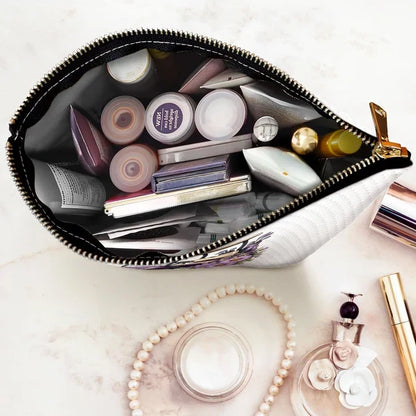 Personalized Women's Zipper Makeup Bag, Purple Floral Golf Cart, Unique Gift for Golf Lover