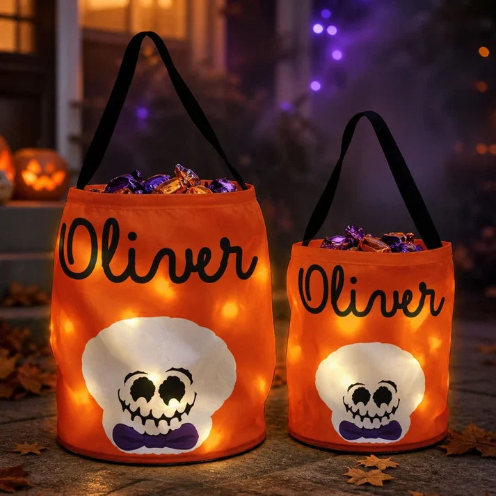 LED Light Up Fabric Basket, Personalized Cute Characters for Halloween Night, Creative Gift for Kids