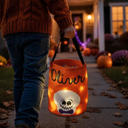 LED Light Up Fabric Basket, Personalized Cute Characters for Halloween Night, Creative Gift for Kids