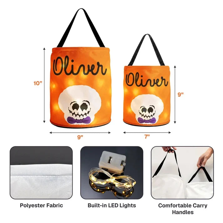 LED Light Up Fabric Basket, Personalized Cute Characters for Halloween Night, Creative Gift for Kids