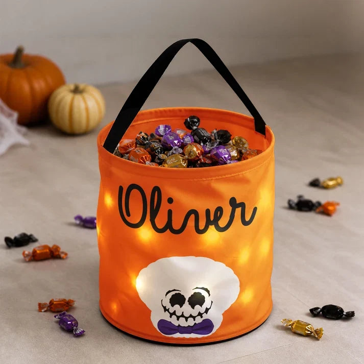 LED Light Up Fabric Basket, Personalized Cute Characters for Halloween Night, Creative Gift for Kids