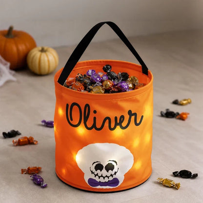LED Light Up Fabric Basket, Personalized Cute Characters for Halloween Night, Creative Gift for Kids