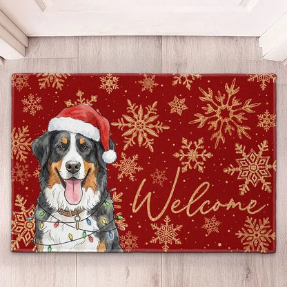 Personalized Pet Portrait Standard Doormat, Watercolor Dog in Santa Hat, Unique Gift for Dog Owners