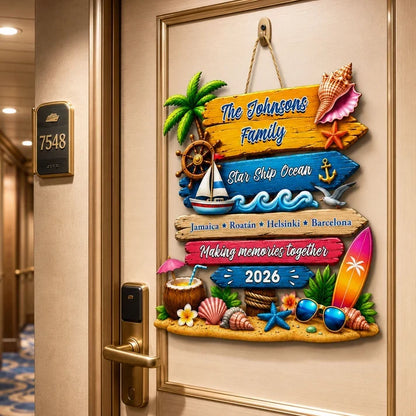 Custom Wooden Sign With Beach Travel Art, Making Memories Together, Unique Creative Gift For Family