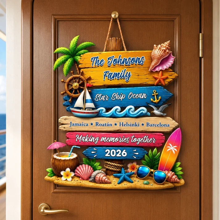 Custom Wooden Sign With Beach Travel Art, Making Memories Together, Unique Creative Gift For Family