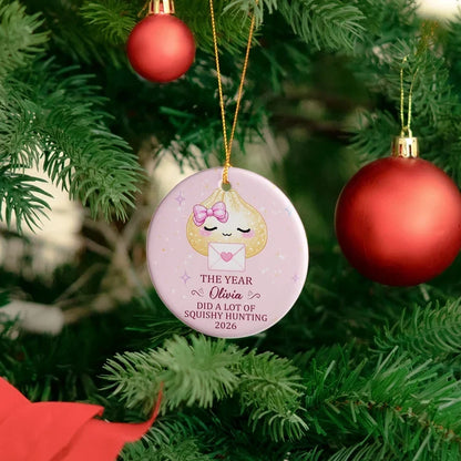 Personalized Ceramic Ornament, Cute Pink Dumpling Squishy Hunter, Unique Gift for Kids and Collectors