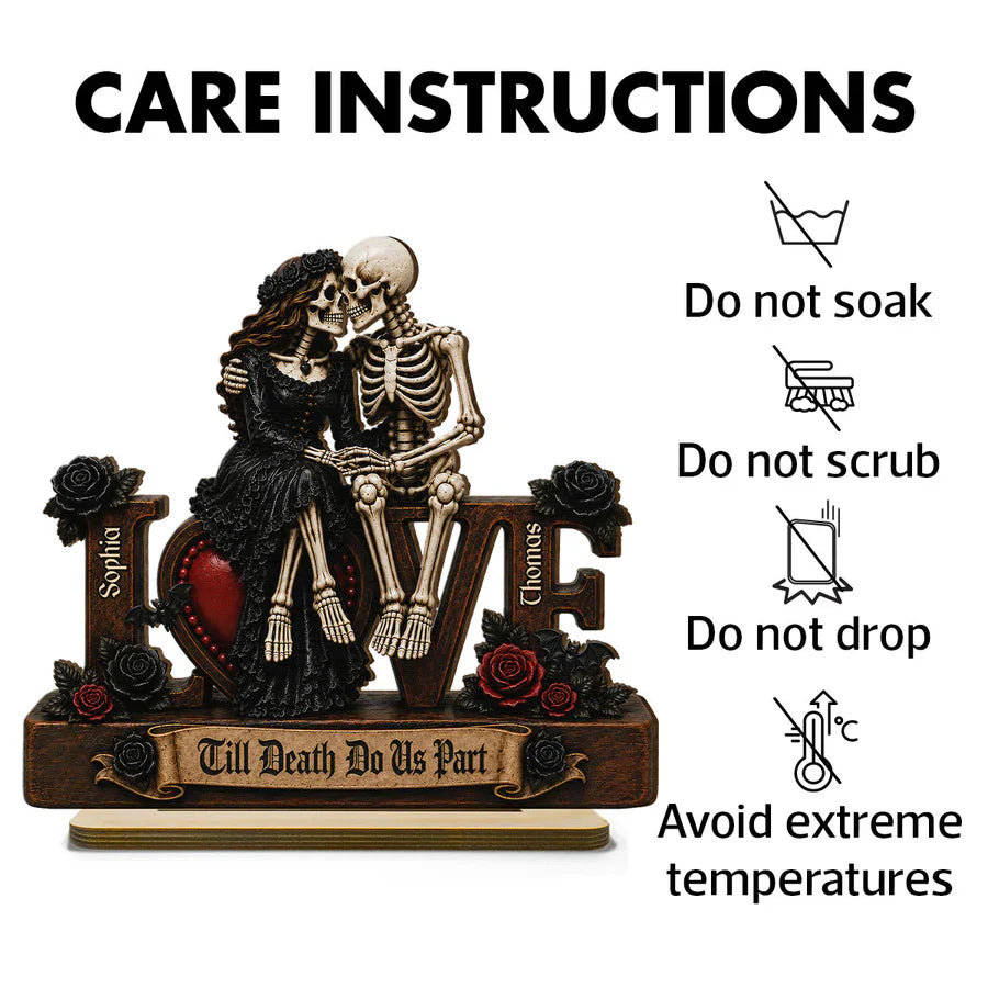 Personalized 2-Layer Wooden Plaque, Kissing Skeleton Couple, Unique Gothic Gift for Couples