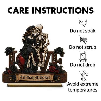 Personalized 2-Layer Wooden Plaque, Kissing Skeleton Couple, Unique Gothic Gift for Couples