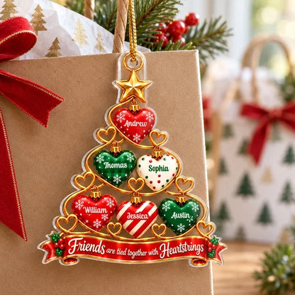 Personalized Acrylic Ornament, Red and Green Heart Tree Design, Unique Christmas Gift for Best Friends