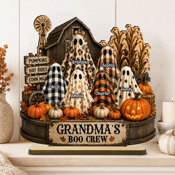 Personalized 2-Layer Wooden Plaque With Grandma's Boo Crew Pumpkin Patch, Unique Halloween Gift for Grandma