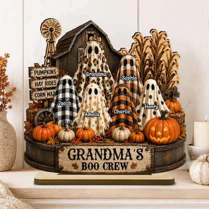Personalized 2-Layer Wooden Plaque With Grandma's Boo Crew Pumpkin Patch, Unique Halloween Gift for Grandma