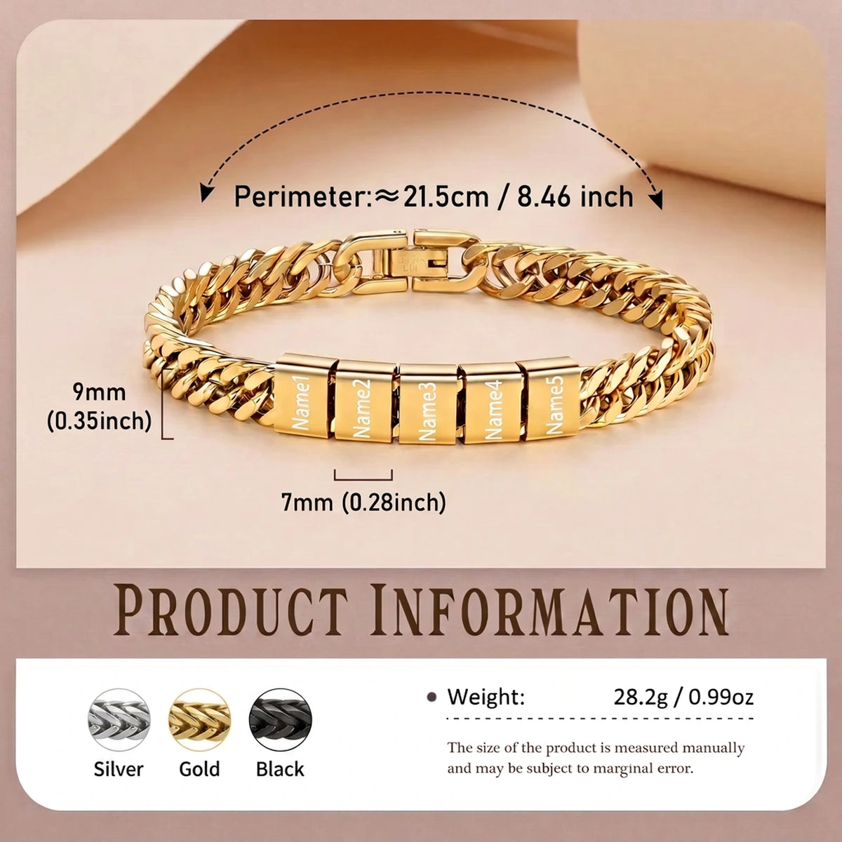 Personalized Men’s Stainless Steel Bracelet with Custom Name Beads, Meaningful Gift for Dad, Husband or Boyfriend