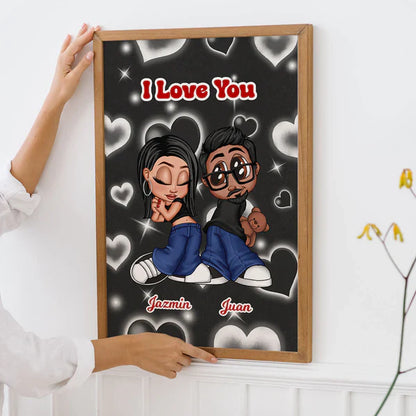 Personalized Y2K Couple Canvas, Be Mine Back-to-Back Cartoon, Unique Creative Gift for Boyfriend & Girlfriend
