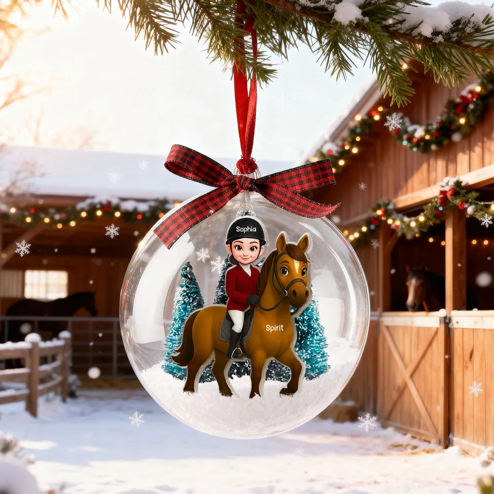 Custom Equestrian Snow Globe Ornament with Personalized Rider Art