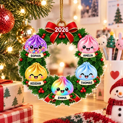 Personalized Acrylic Ornament, Colorful Dumpling Family Keepsake on a Lit Christmas Tree, Creative Gift for Kids & Parents